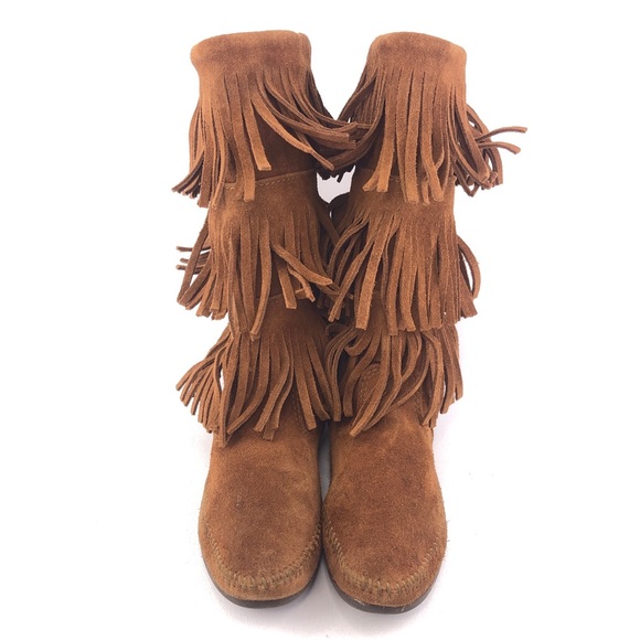 Minnetonka 1632 3-Layer Fringe Moccasin Boots 7 - Picture 4 of 11
